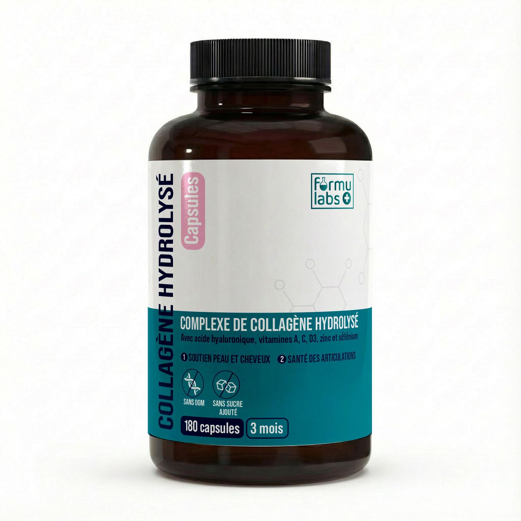 FormuLabs Premium Collagen Hydrolysate capsules bottle, 180 count