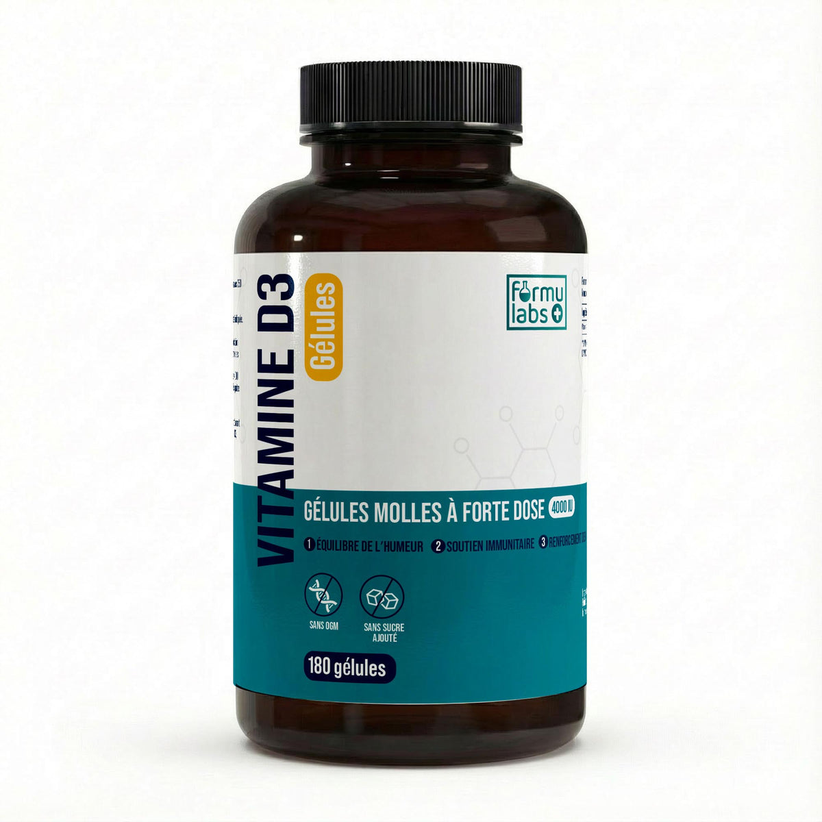 FormuLabs Vitamin D3 4000 IU softgels bottle, 180 count