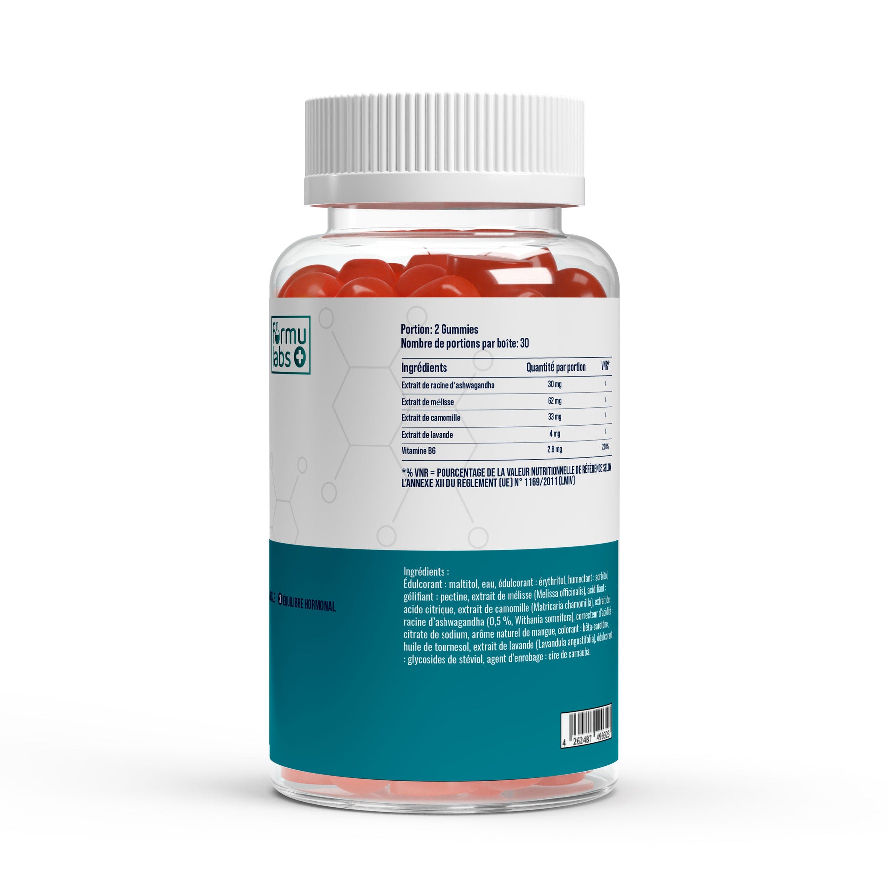 FormuLabs Ashwagandha + Vitamin B6 mango gummies bottle, 60 count – view 3