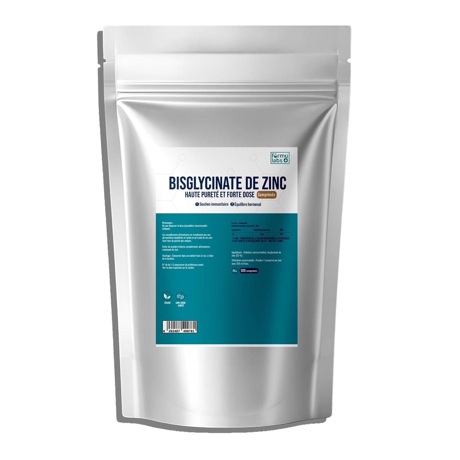 FormuLabs Zinc Bisglycinate 25mg tablets tub, 500 count