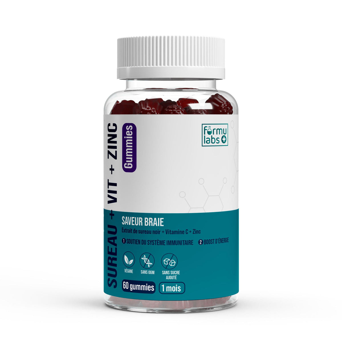 FormuLabs Elderberry, Vitamin C and Zinc immune gummies bottle, 60 count