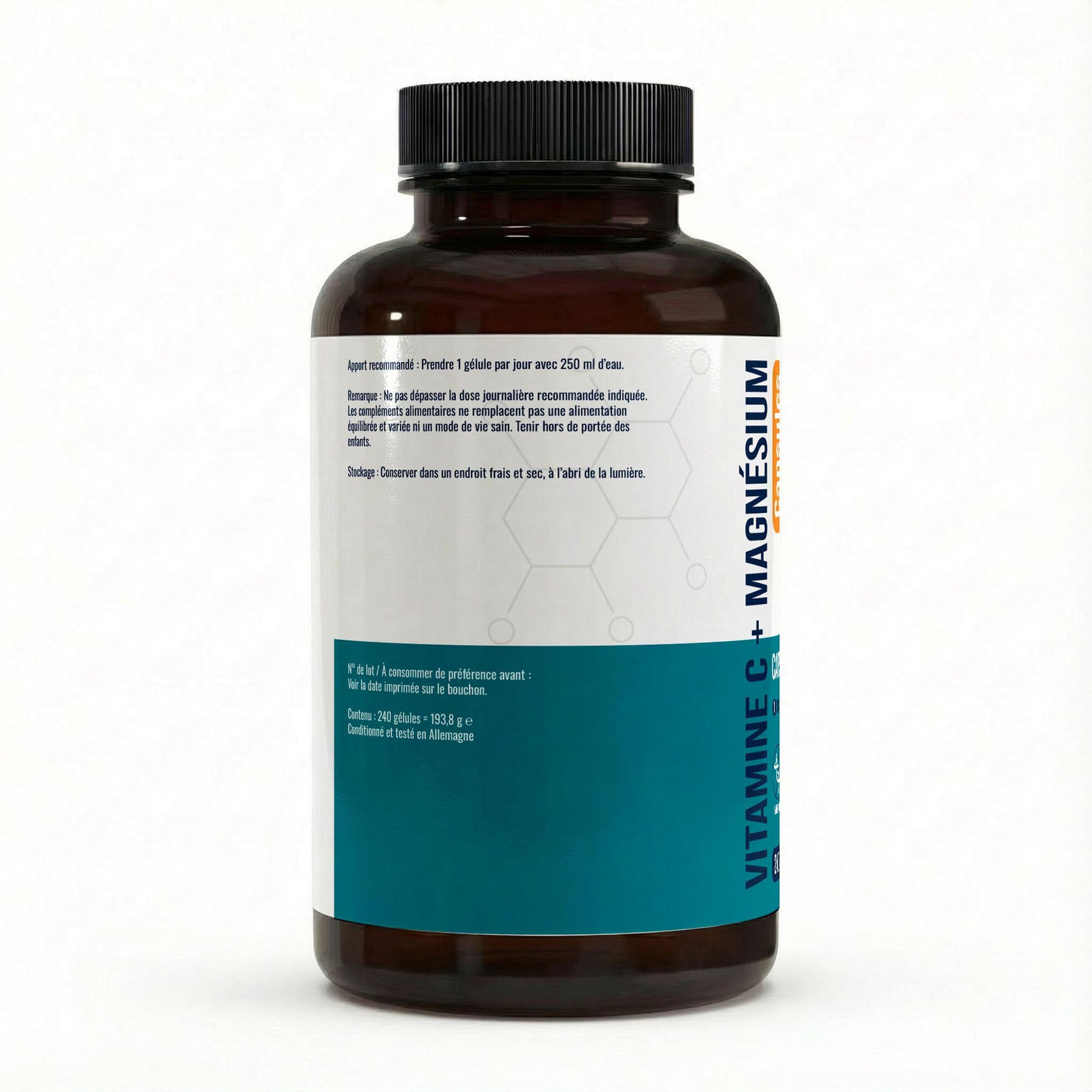 FormuLabs Buffered Vitamin C 500mg plus Magnesium capsules bottle, 240 count – view 3
