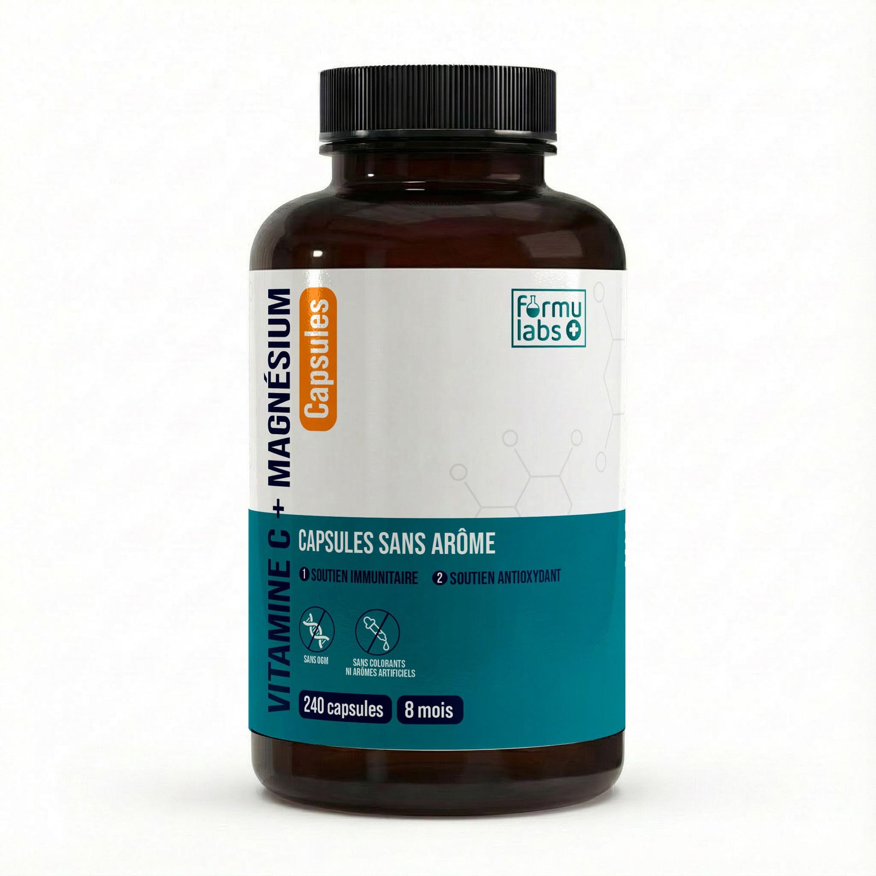 FormuLabs Buffered Vitamin C 500mg plus Magnesium capsules bottle, 240 count
