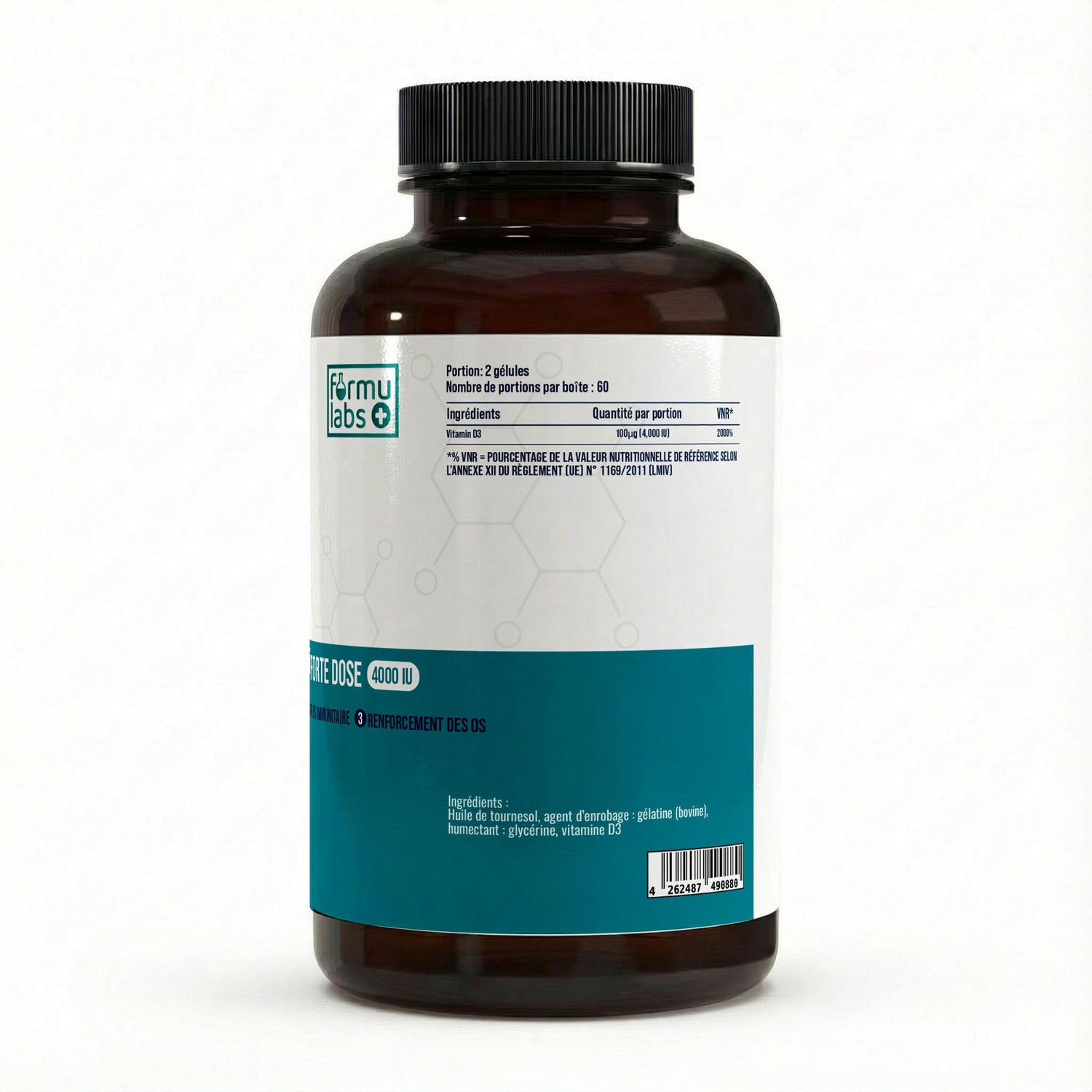 FormuLabs Vitamin D3 4000 IU softgels bottle, 180 count – view 2