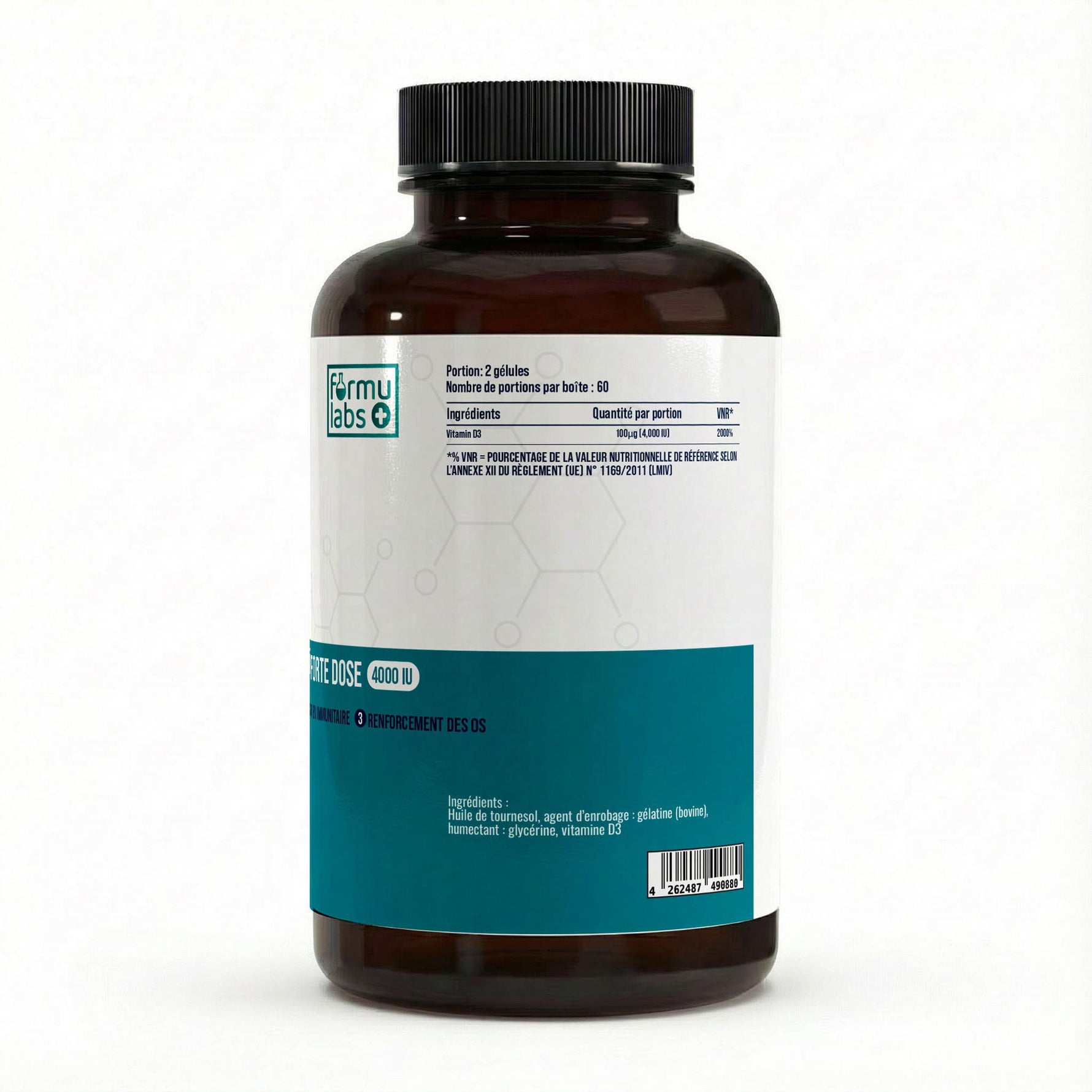 FormuLabs Vitamin D3 4000 IU softgels bottle, 180 count – view 2